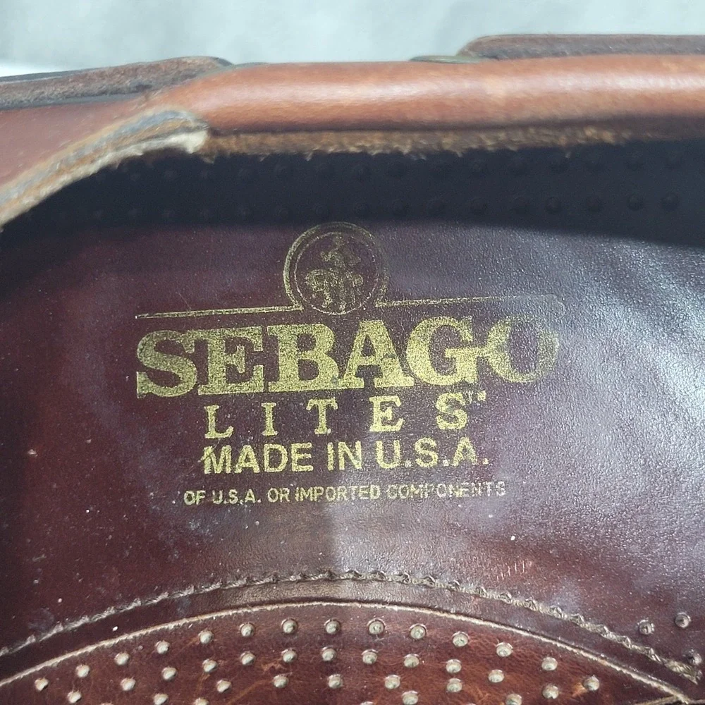 Sebago Lite Boat Shoes Mens 10.5 Brown Lites Deck Camp Shoes Leather USA Made